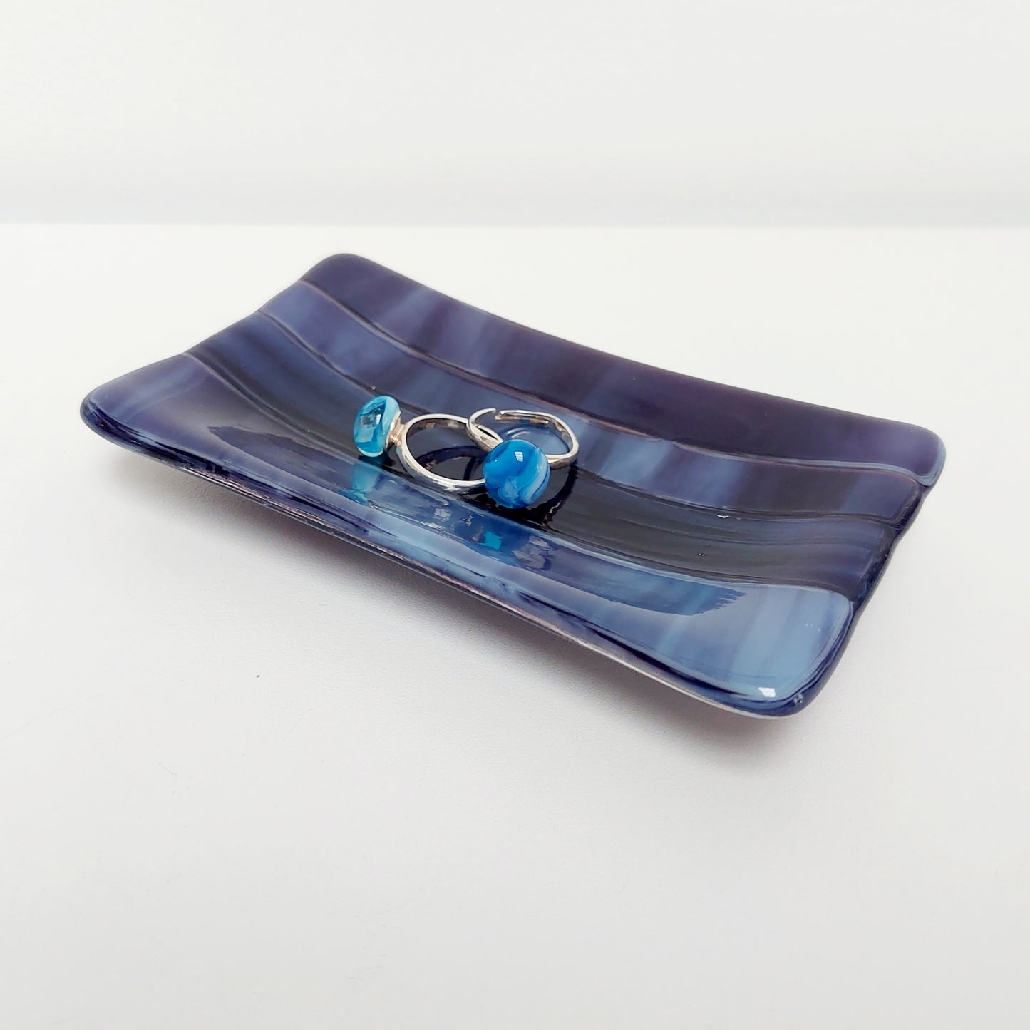Midnight Glass Art Dish, Handmade Royal Purple and Lilac Fused Glass Soap Tray