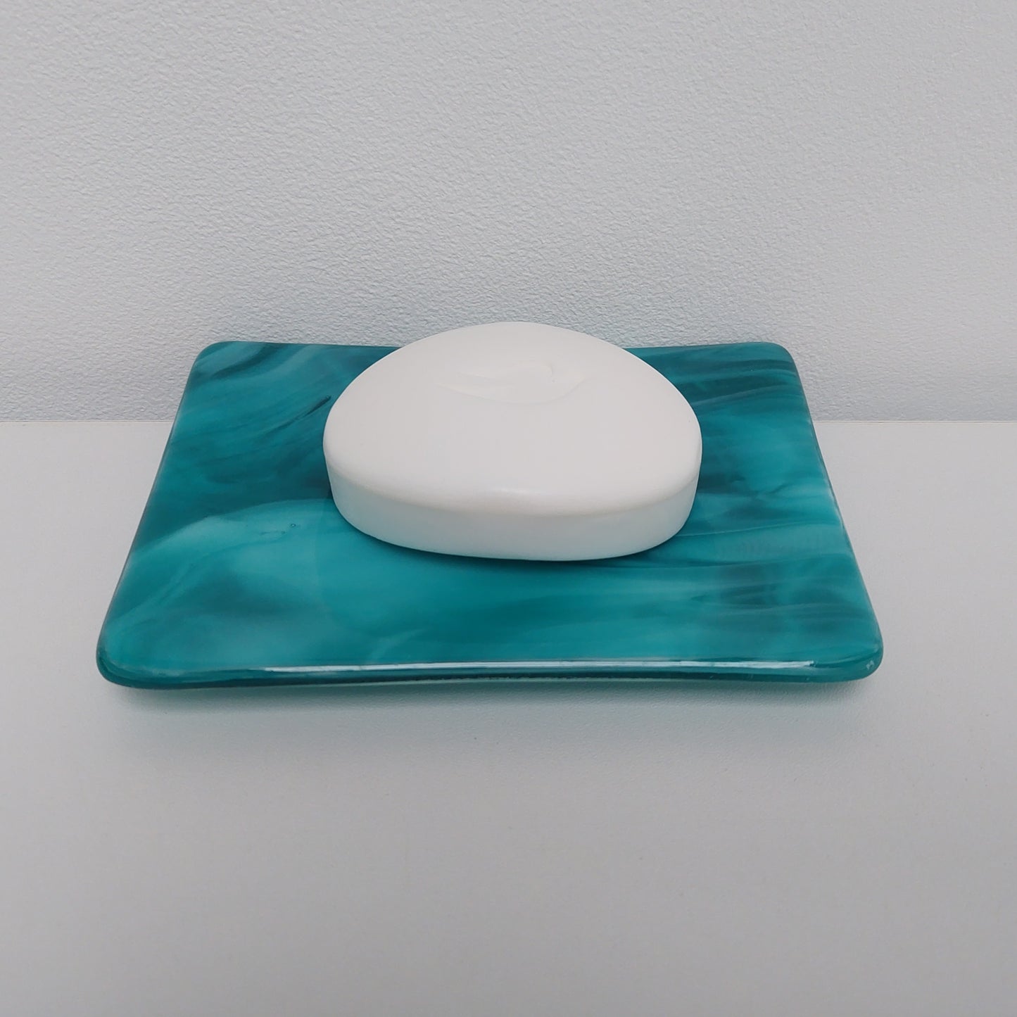 Teal Fused Glass Trinket Dish or Soap Tray: 10 x 14 cm