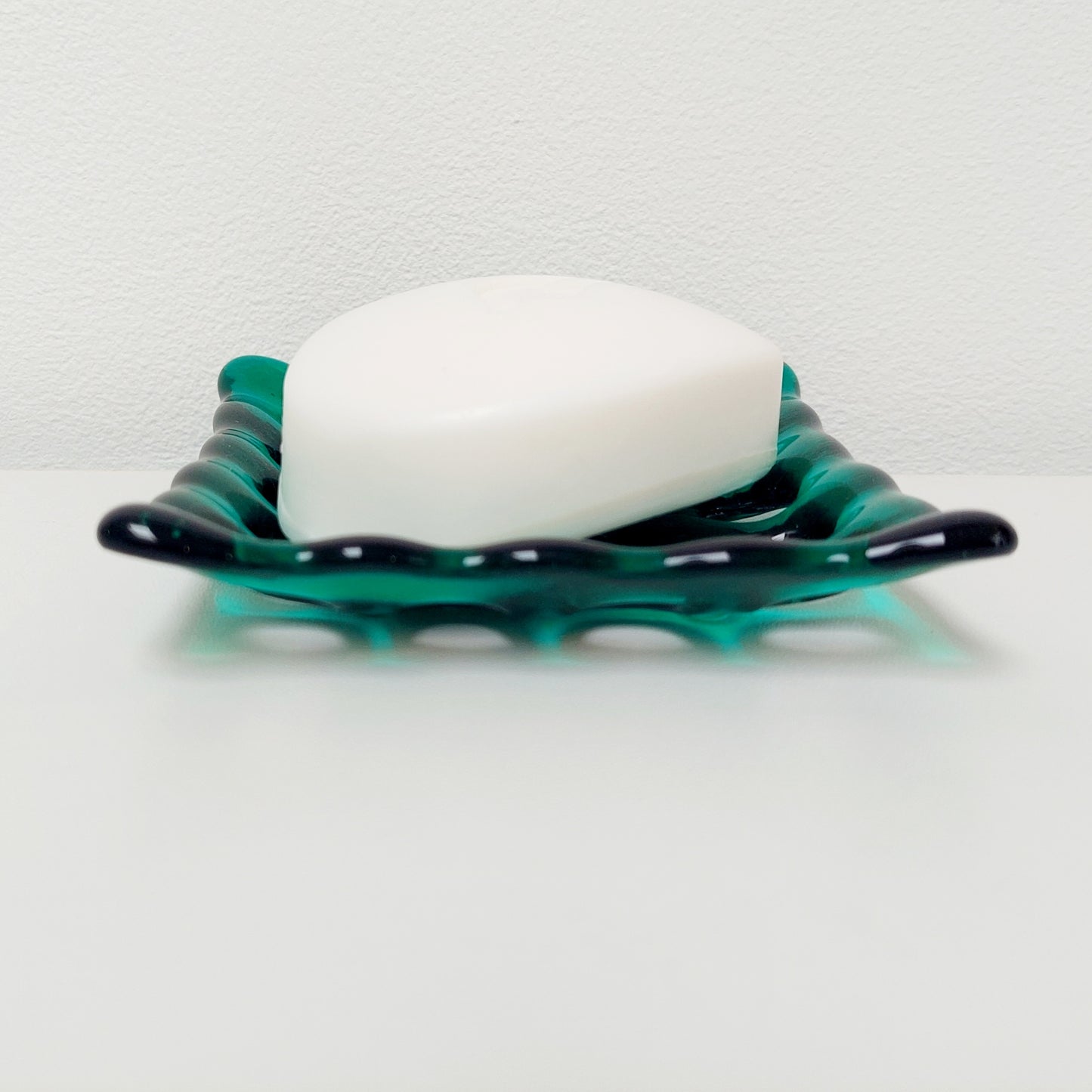 Emerald Green Glass Soap Dish with Holes