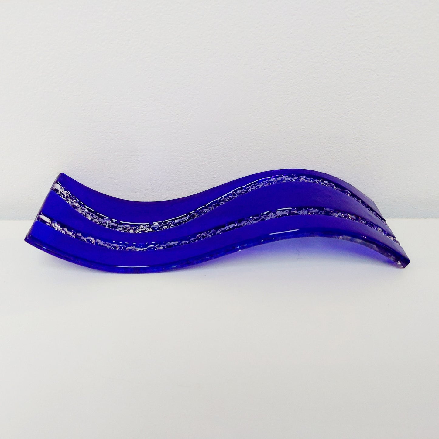 Handmade Cobalt Blue Glass Wave, Lake District Inspired Sculpture