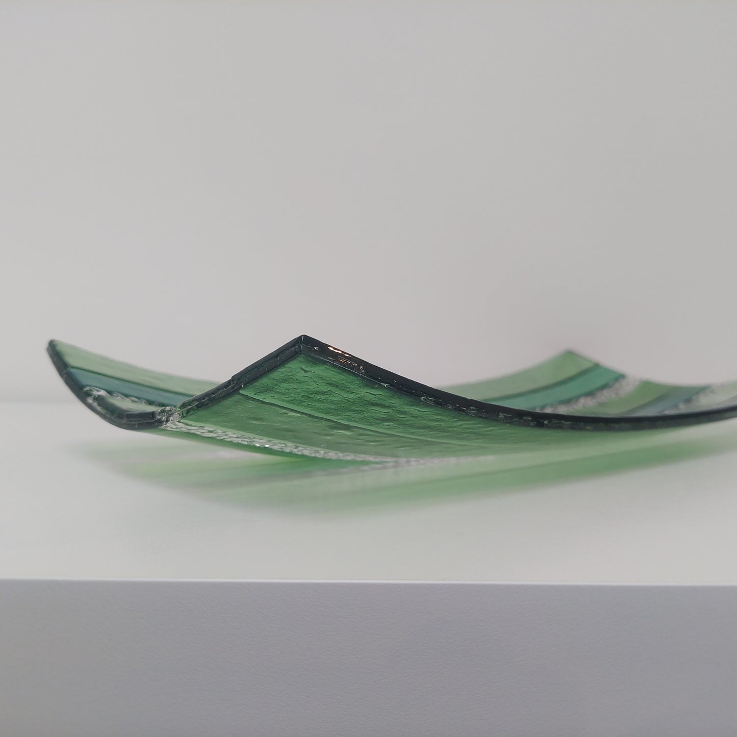 Large Textured Green Glass Art Plate, Table Centrepiece