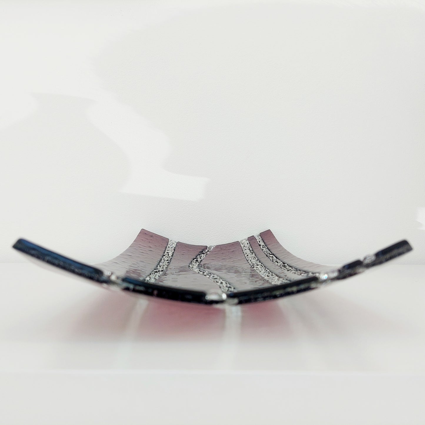 Handmade Plum Fused Glass Tray, Decorative Table Centerpiece
