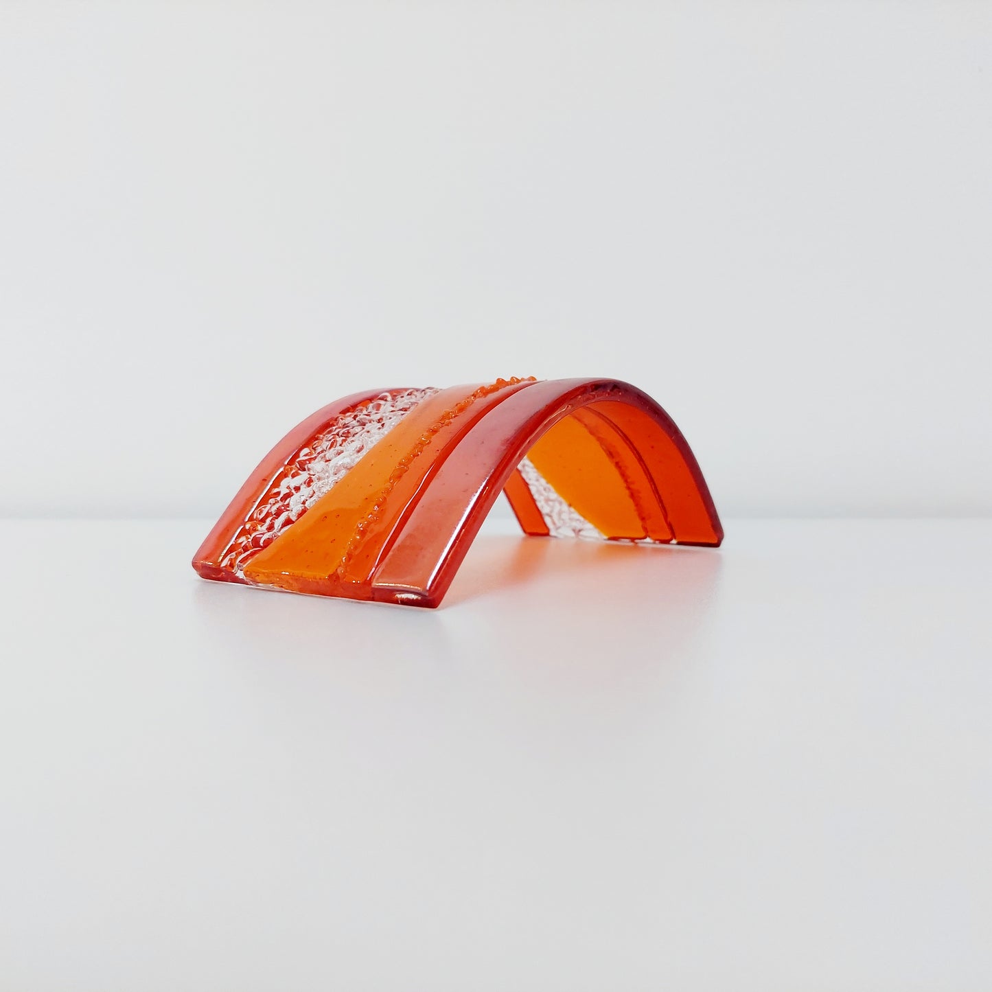 Handmade Orange Glass Art Curve, Freestanding Suncatcher