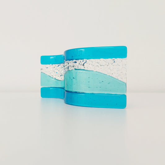 Derwent Water Glass Art Ornament, Small Aqua & Turquoise Fused Glass Wave