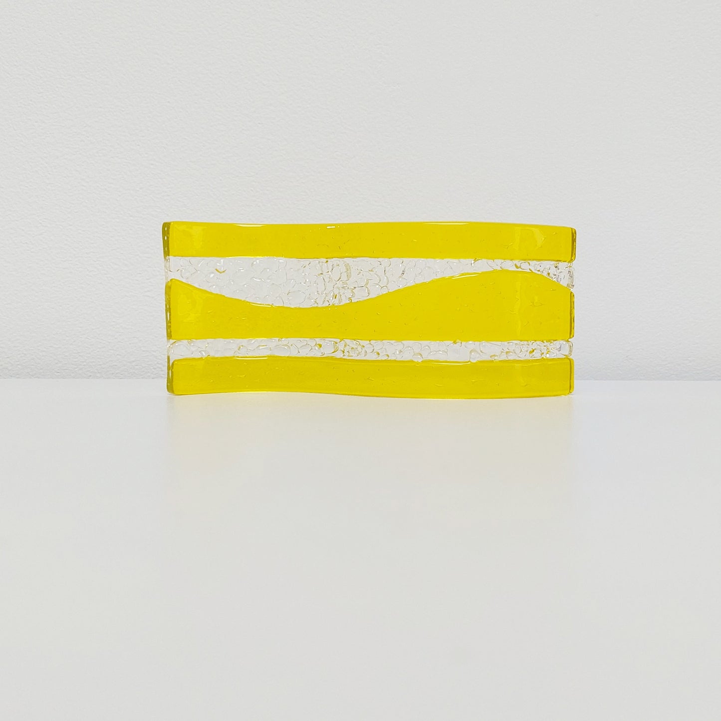 Handmade Yellow Glass Art Ornament, Freestanding Fused Glass Wave