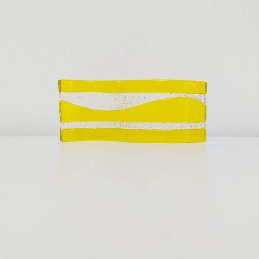 Handmade Yellow Glass Art Ornament, Freestanding Fused Glass Wave