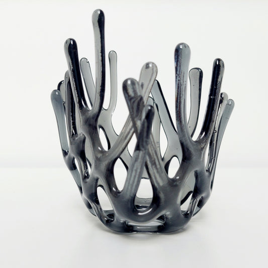 Handcrafted Silver Grey Glass Art Sculpture, Asymmetrical Coral Vase