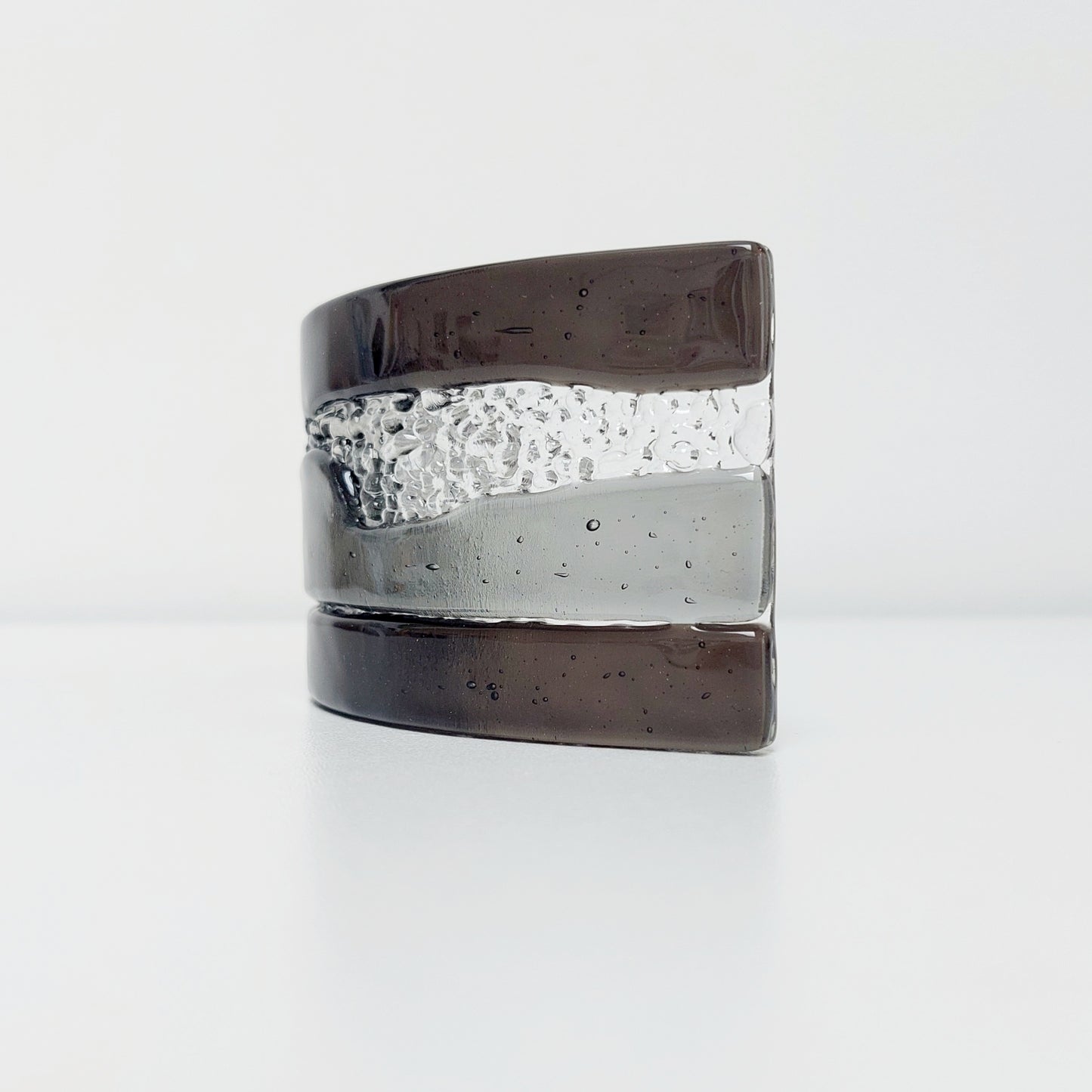 Charcoal & Silver Grey Glass Curve, Handcrafted Fused Glass Ornament