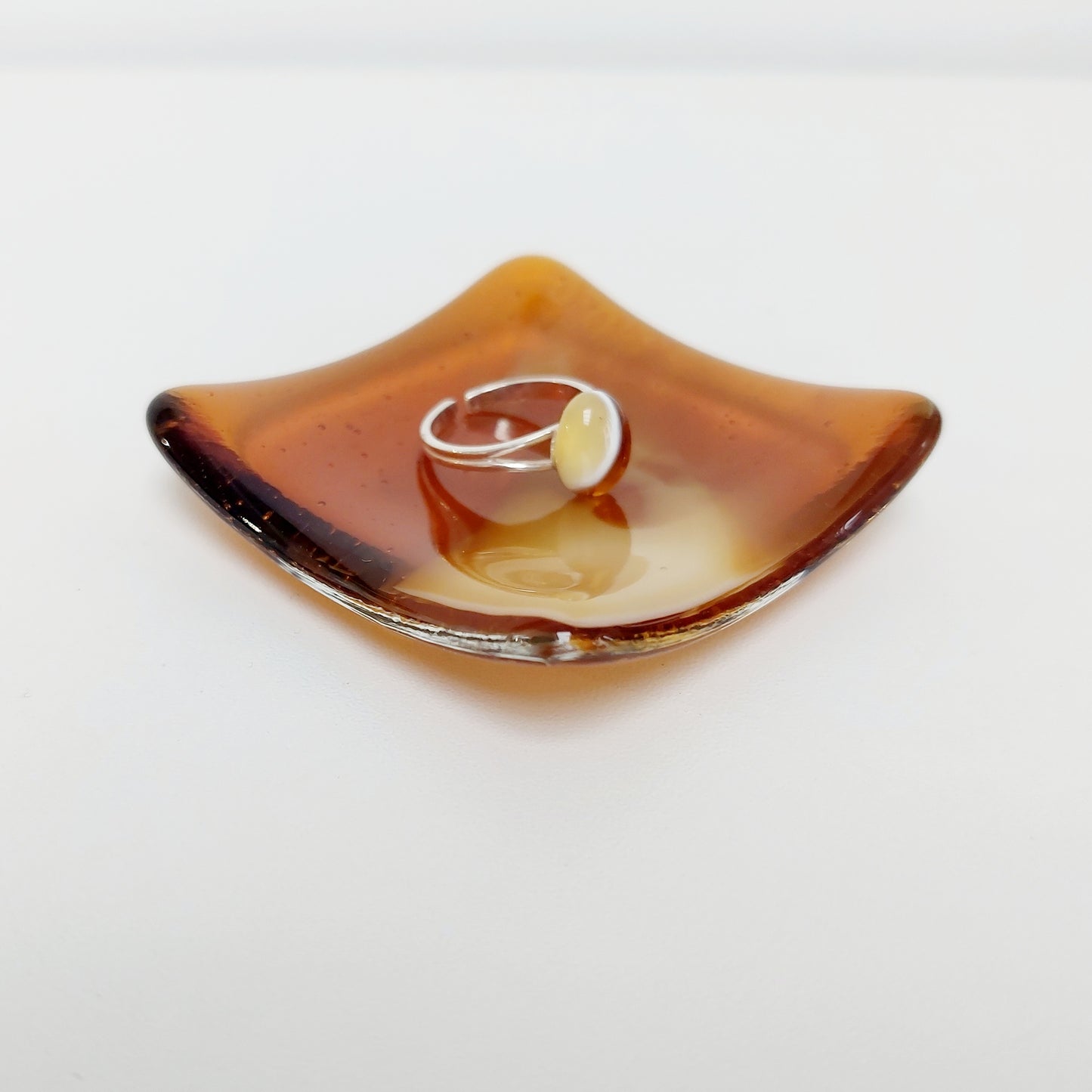 Amber Glass Art Ring Dish