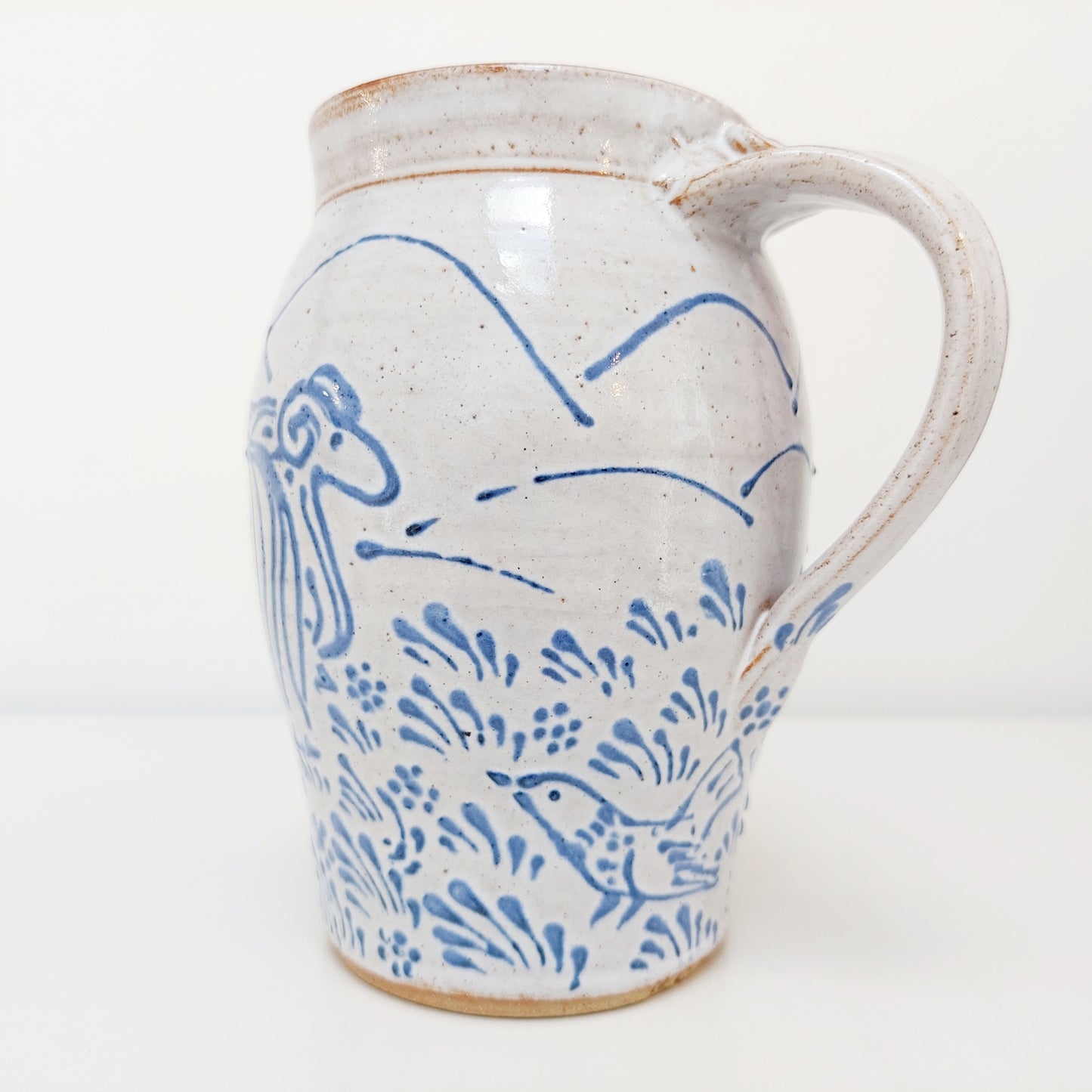 Blue & White Earthenware Jug with a Sheep Motif