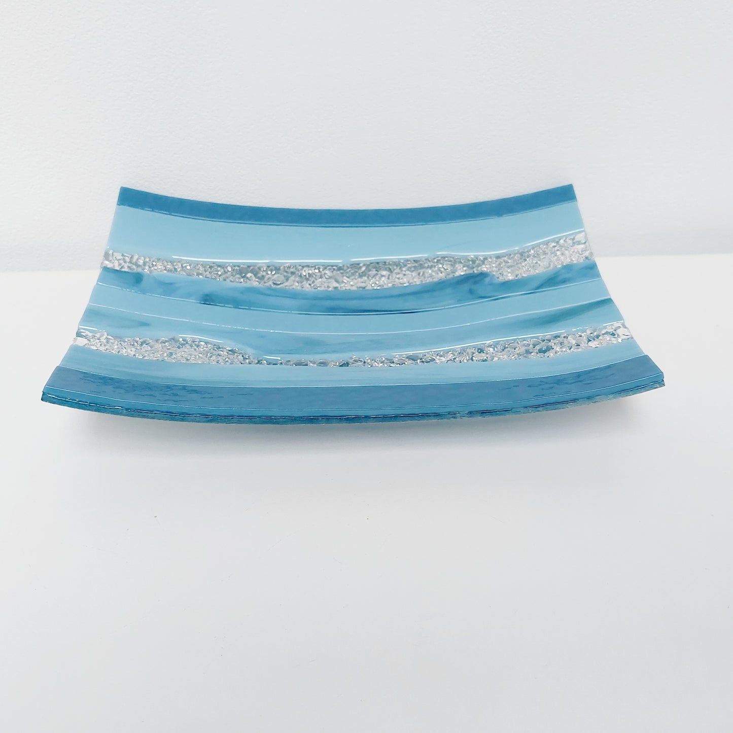 Marine Blue Glass Art Plate, Artisanal Coffee Table Centrepiece