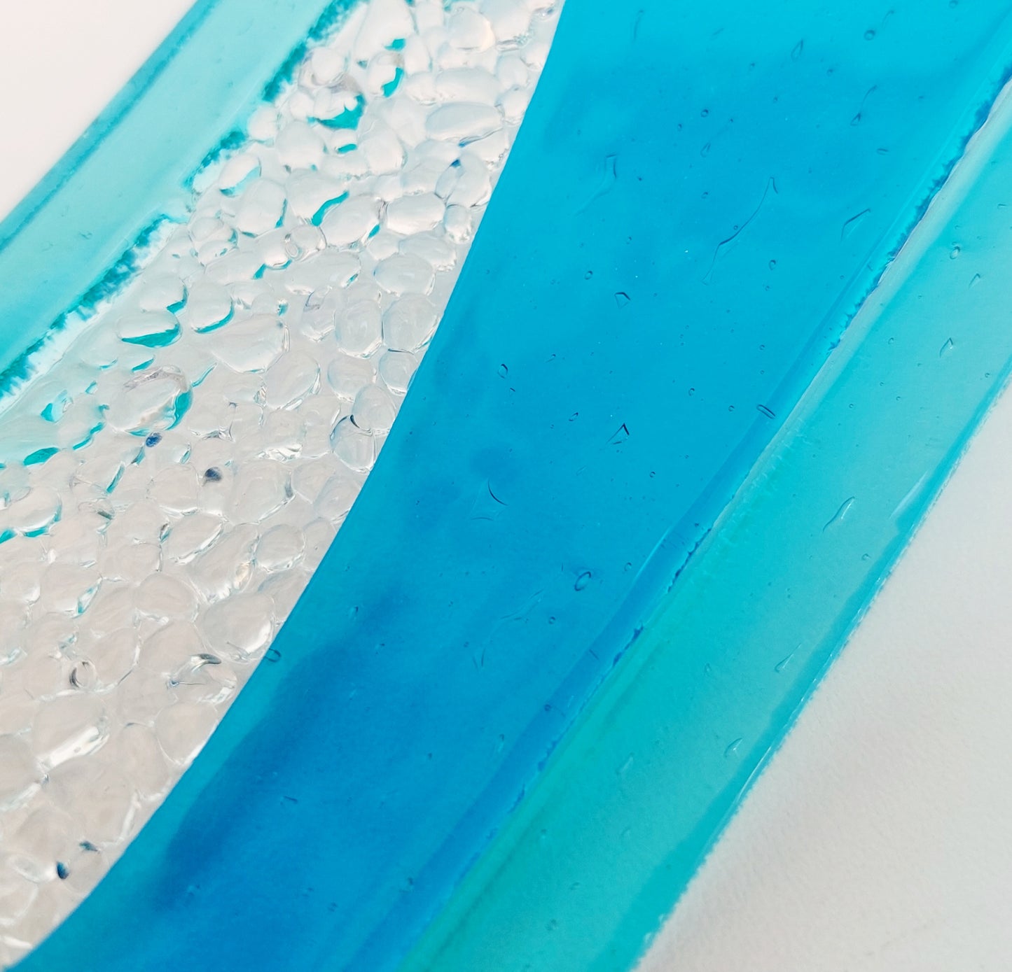 Turquoise and Aqua Glass Ornament, Handmade Textured Glass Art Wave, Freestanding Glass Panel, Turquoise Shelf Ornament, Beach House Décor