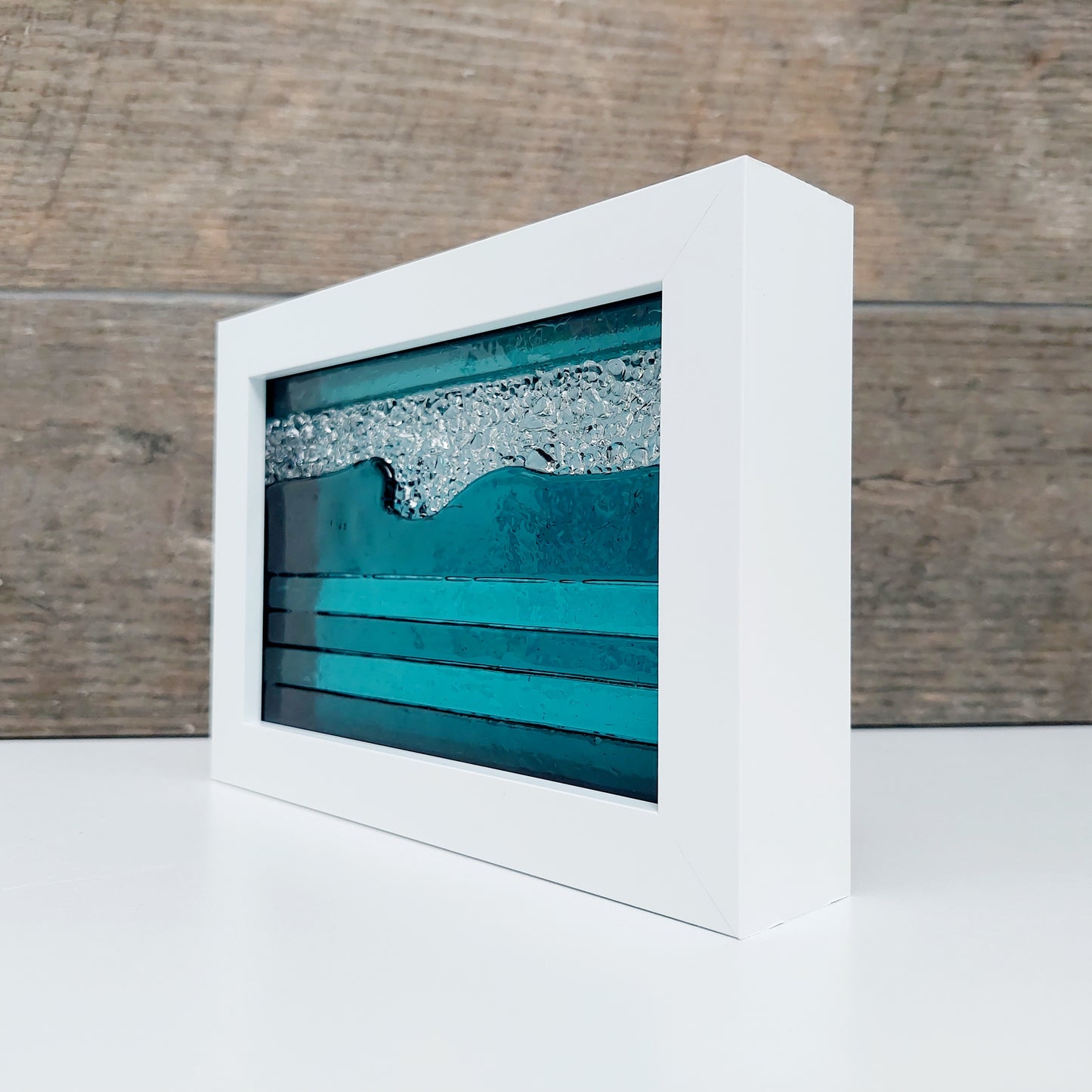 Handcrafted Teal & Aqua Framed Glass Picture - Lake District Inspired