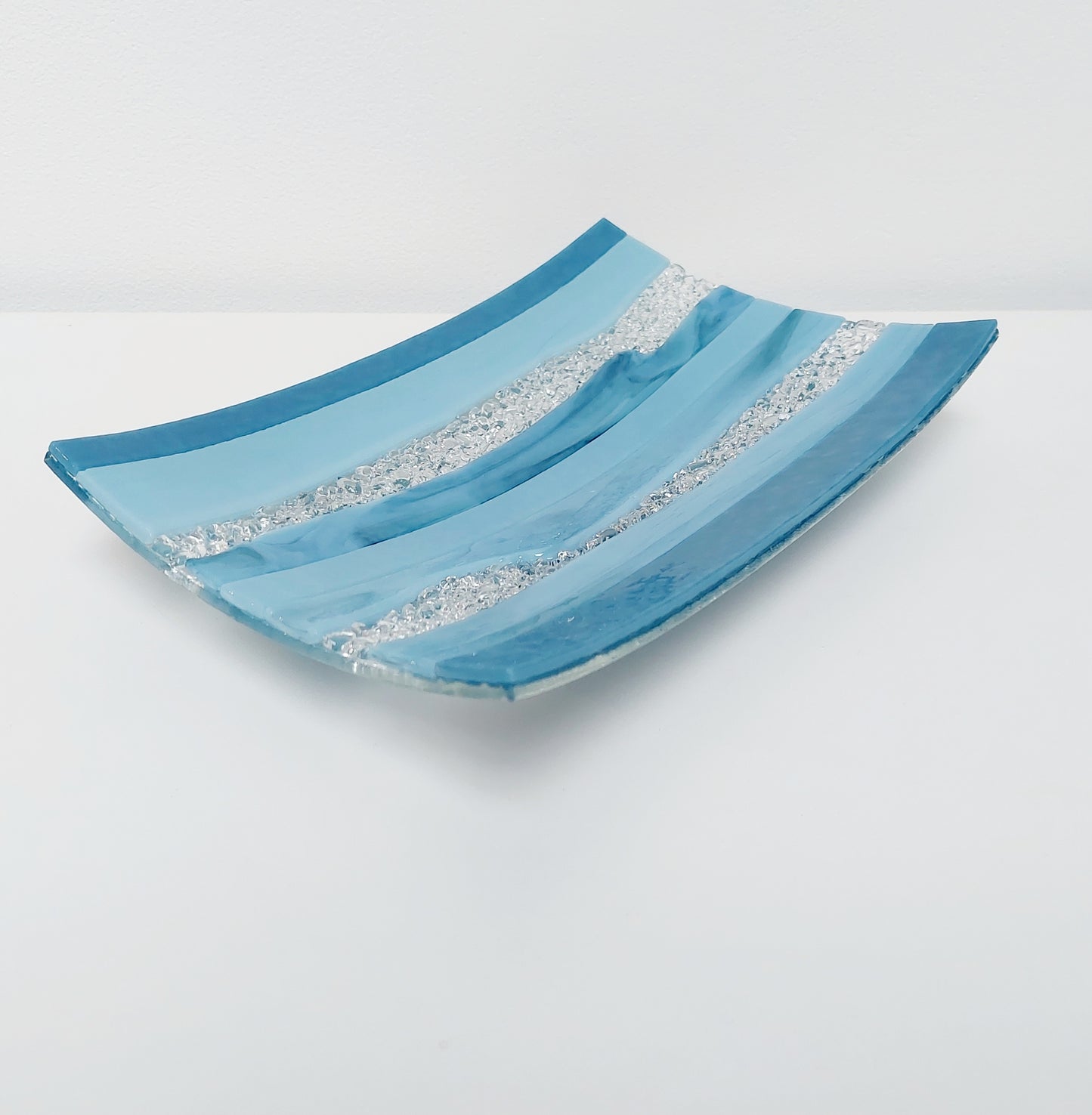 Marine Blue Glass Art Plate, Artisanal Coffee Table Centrepiece
