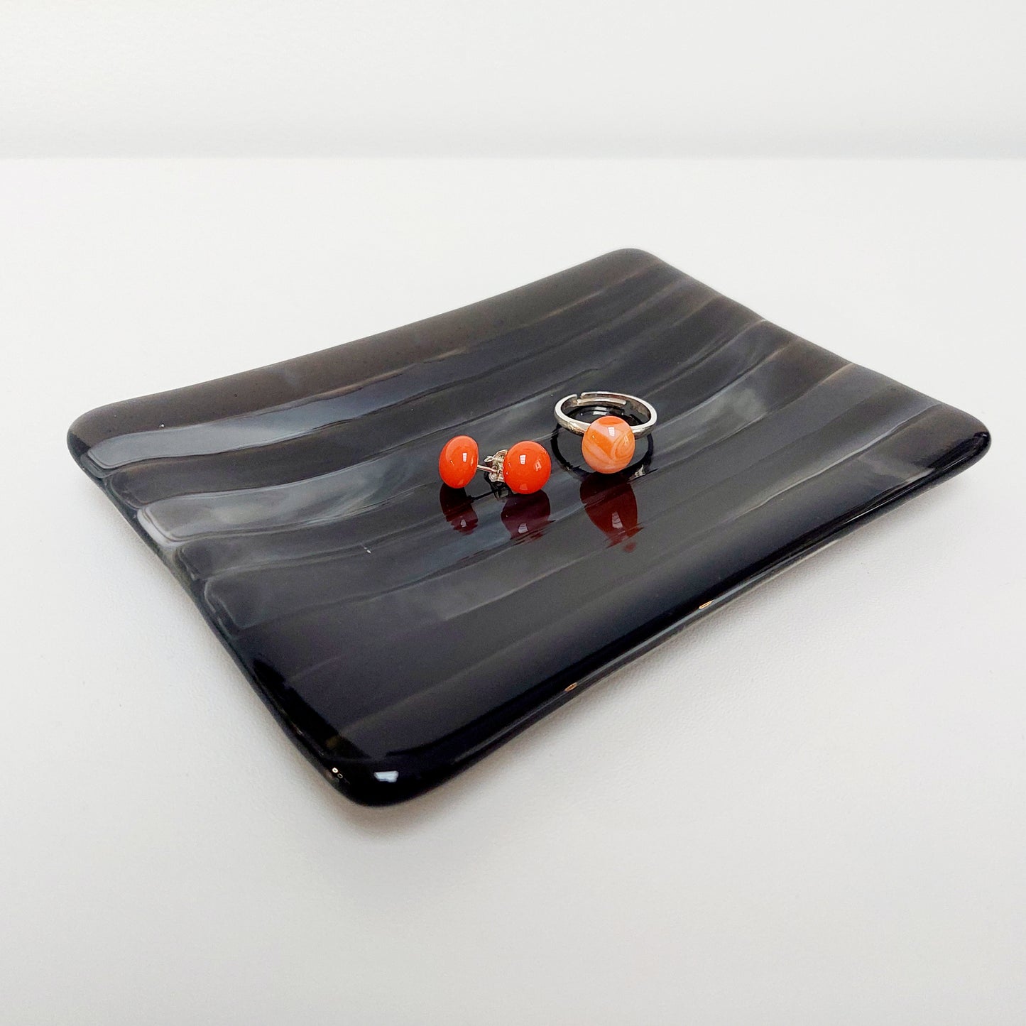 Stone Grey Glass Trinket Dish or Soap Tray