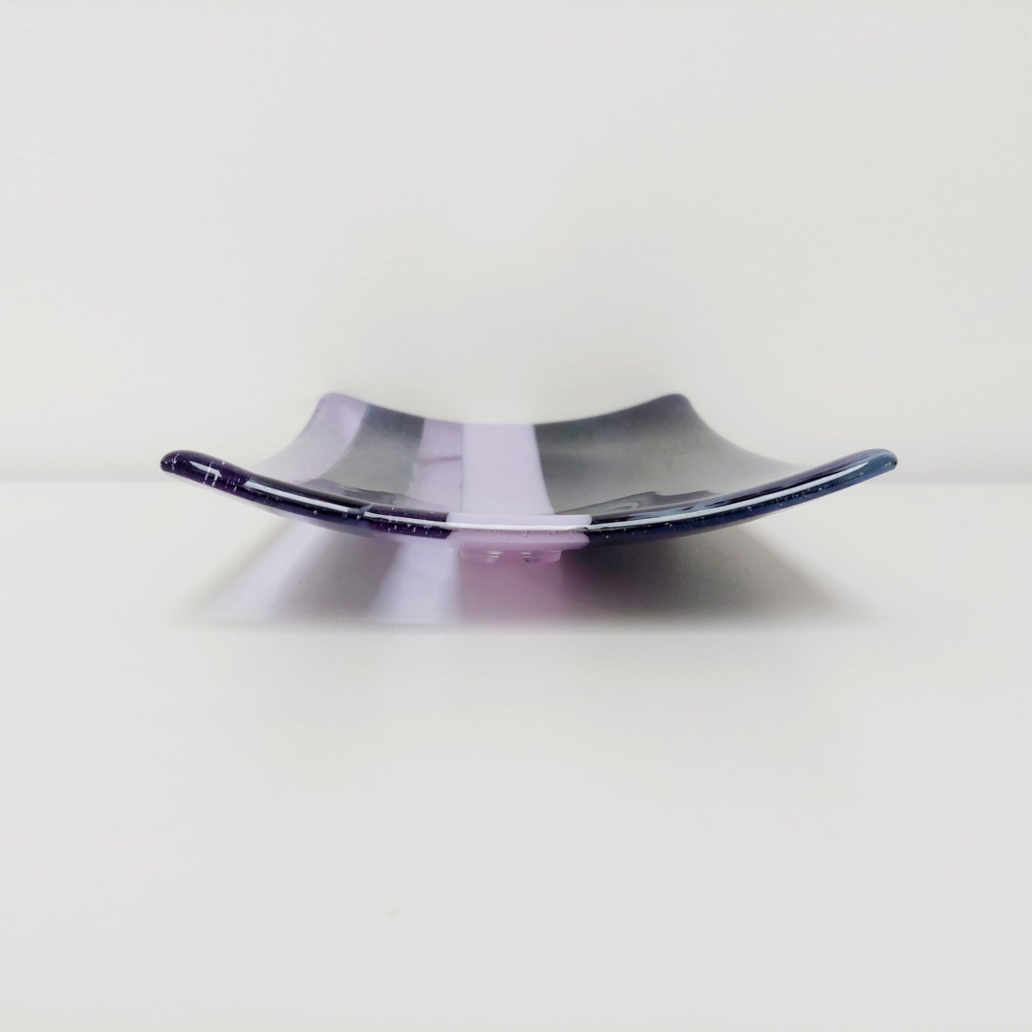 Midnight Glass Art Plate, Handmade Lilac and Purple Decorative Tray