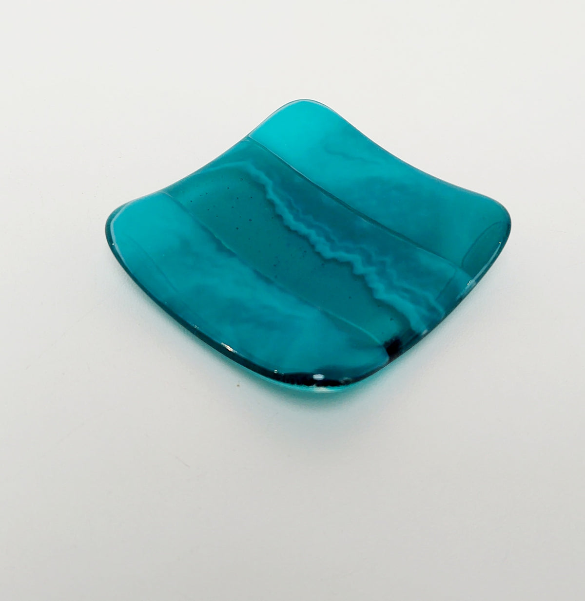 Teal Glass Art Ring Dish, Small Handmade Trinket Dish