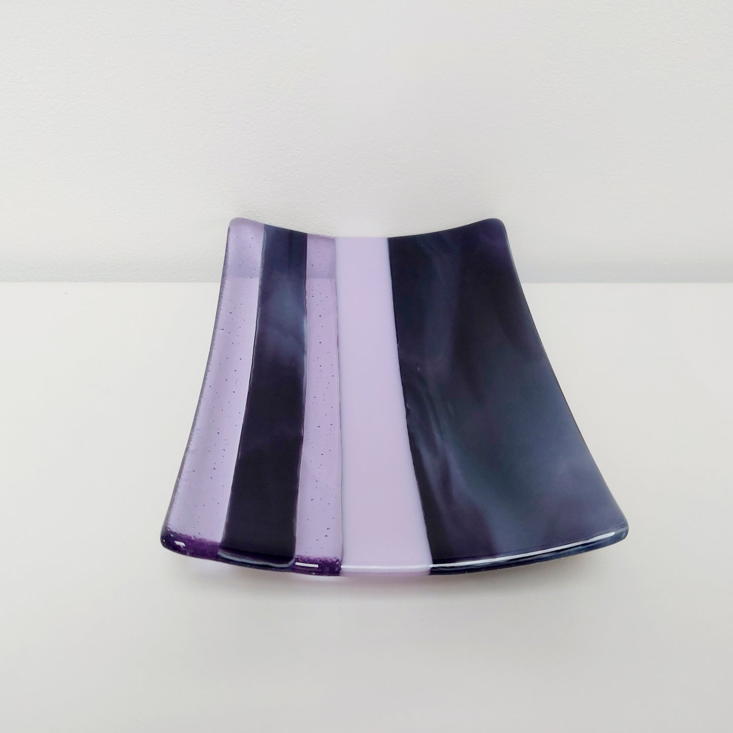 Midnight Glass Art Plate, Handmade Lilac and Purple Decorative Tray