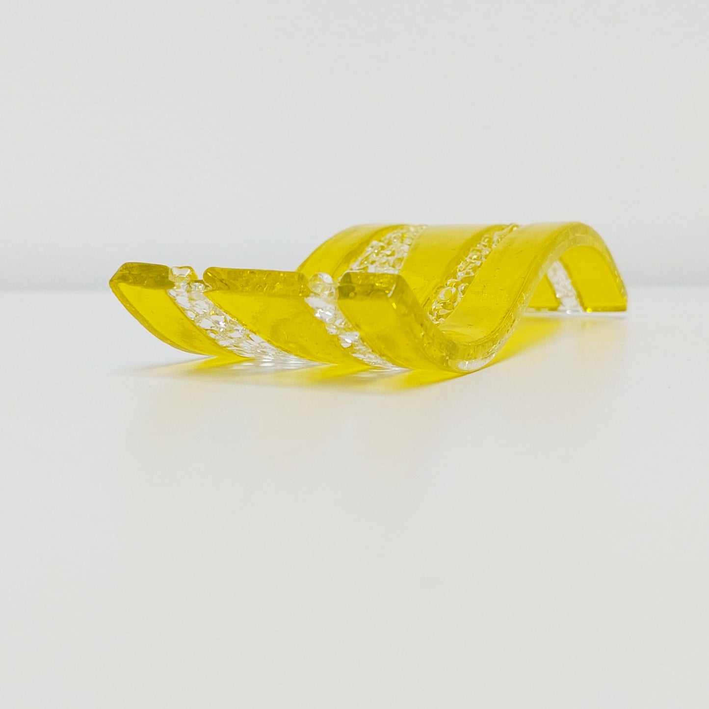 Handmade Yellow Glass Art Ornament, Freestanding Fused Glass Wave