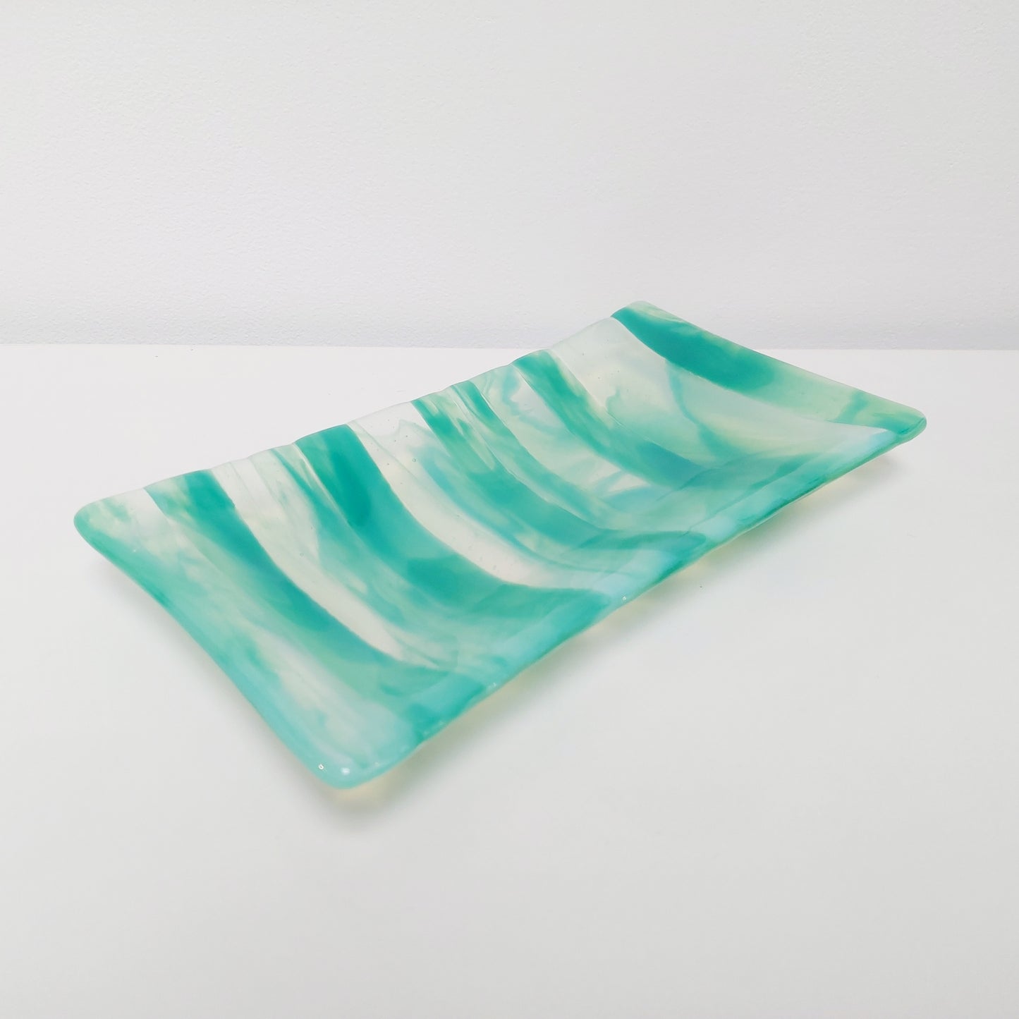 Rydal Water Glass Art Plate, Handcrafted Green Opaline Platter