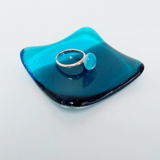 Sea Blue and Turquoise Glass Ring Dish