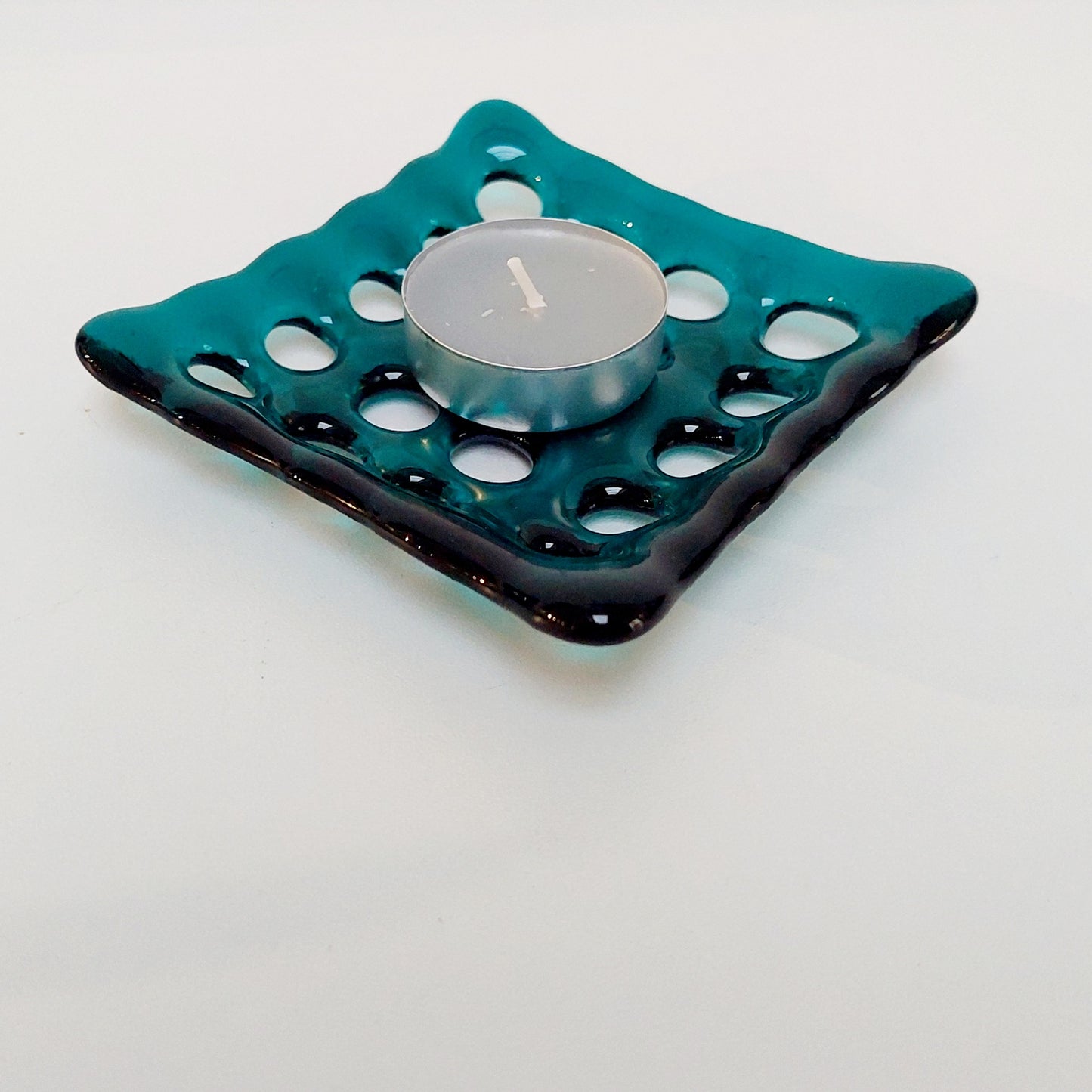 Teal Glass Soap Dish with Holes