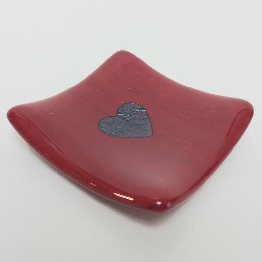 Dark Red Glass Heart Ring Dish