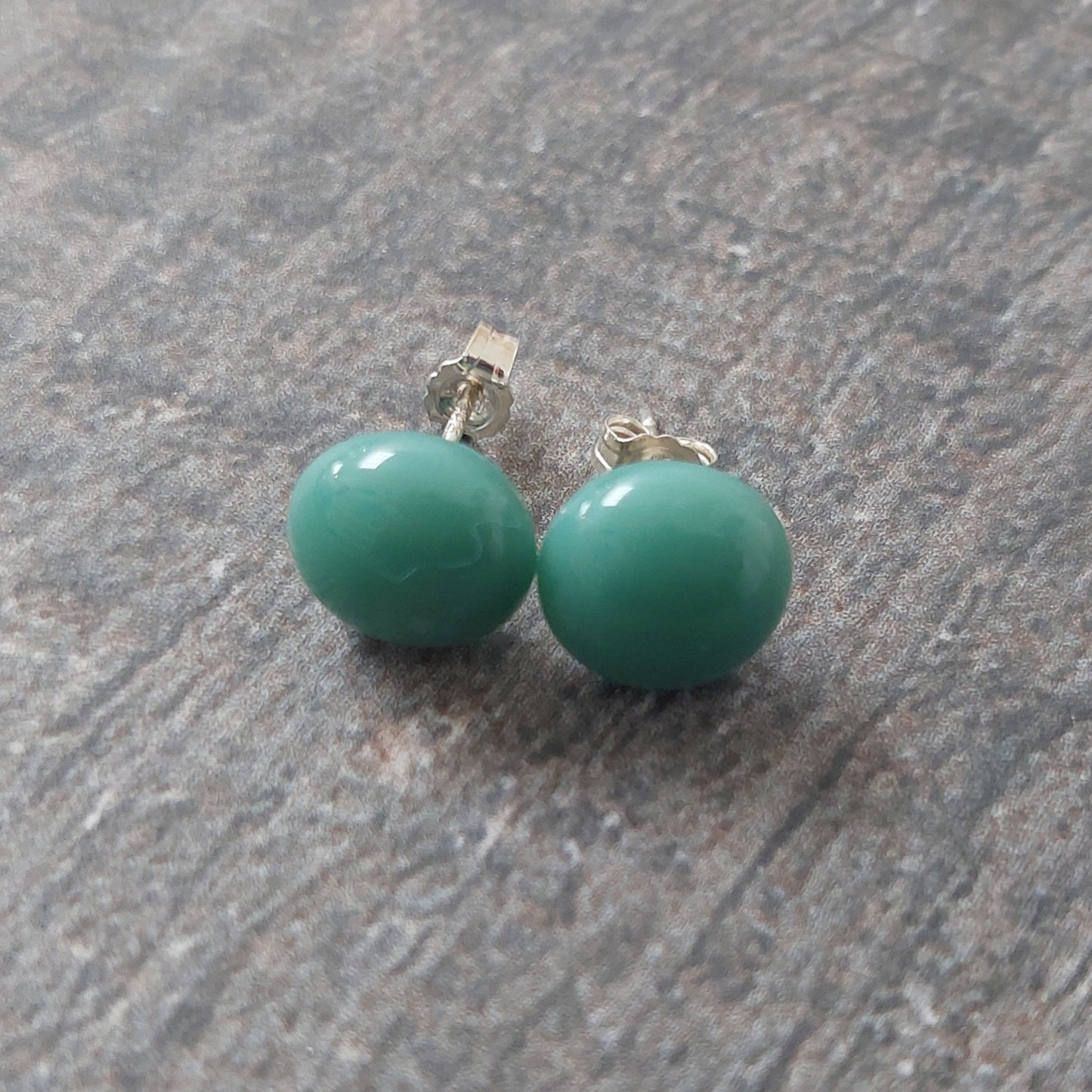 Celadon Green Glass Stud Earrings with Sterling Silver Posts
