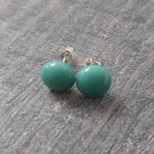 Celadon Green Glass Stud Earrings with Sterling Silver Posts