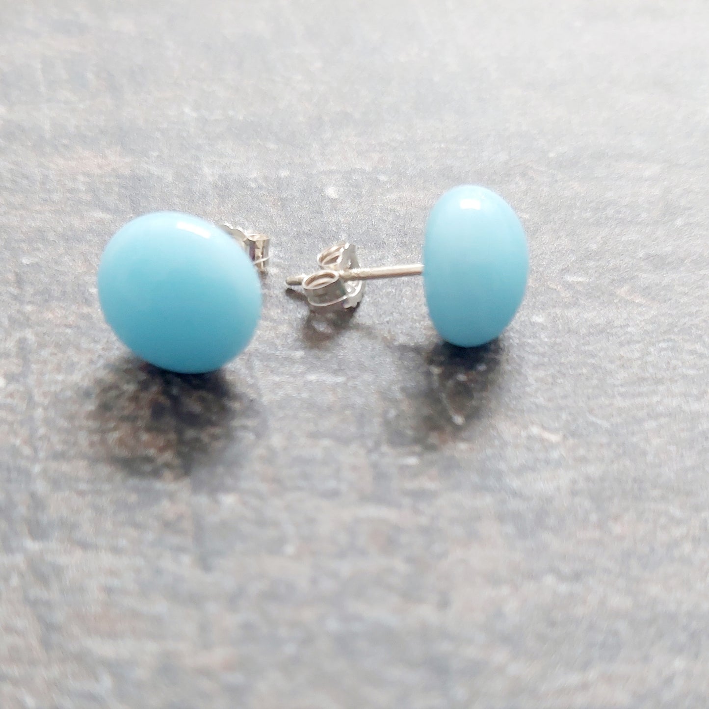 Ice Blue Glass Stud Earrings with Sterling Silver Posts