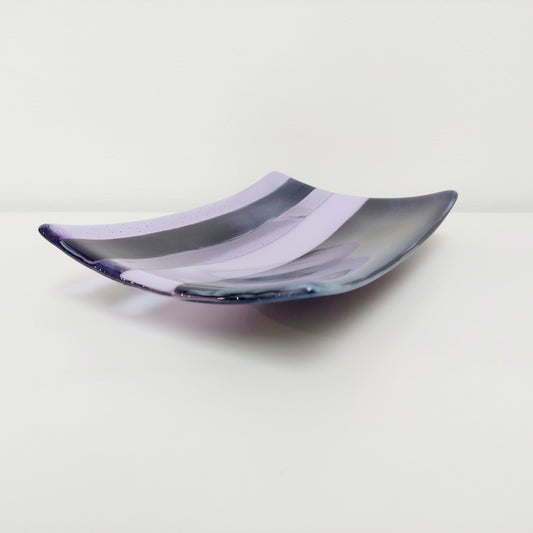 Midnight Glass Art Plate, Handmade Lilac and Purple Decorative Tray