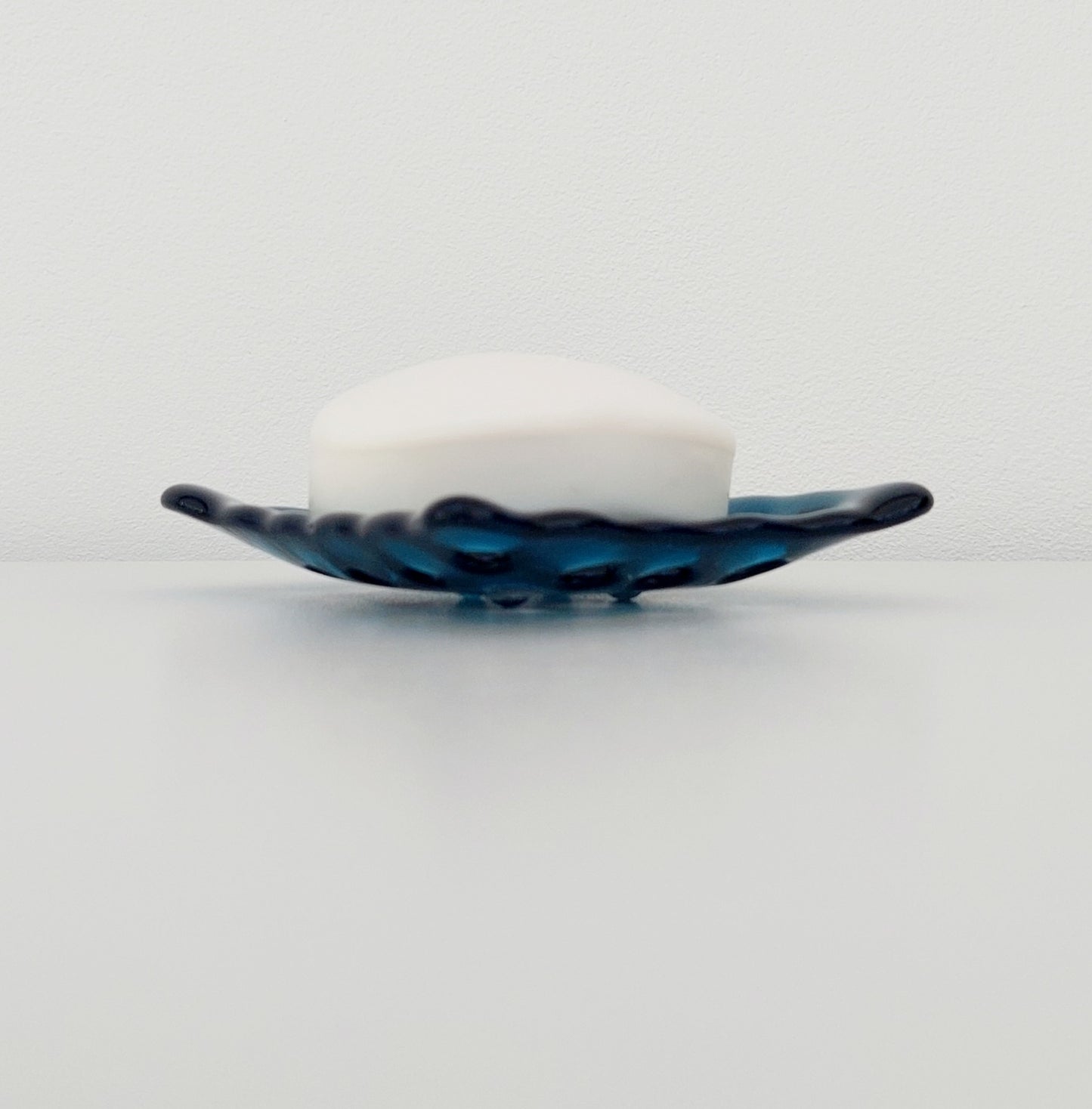 Sea Blue Glass Soap Dish with Holes