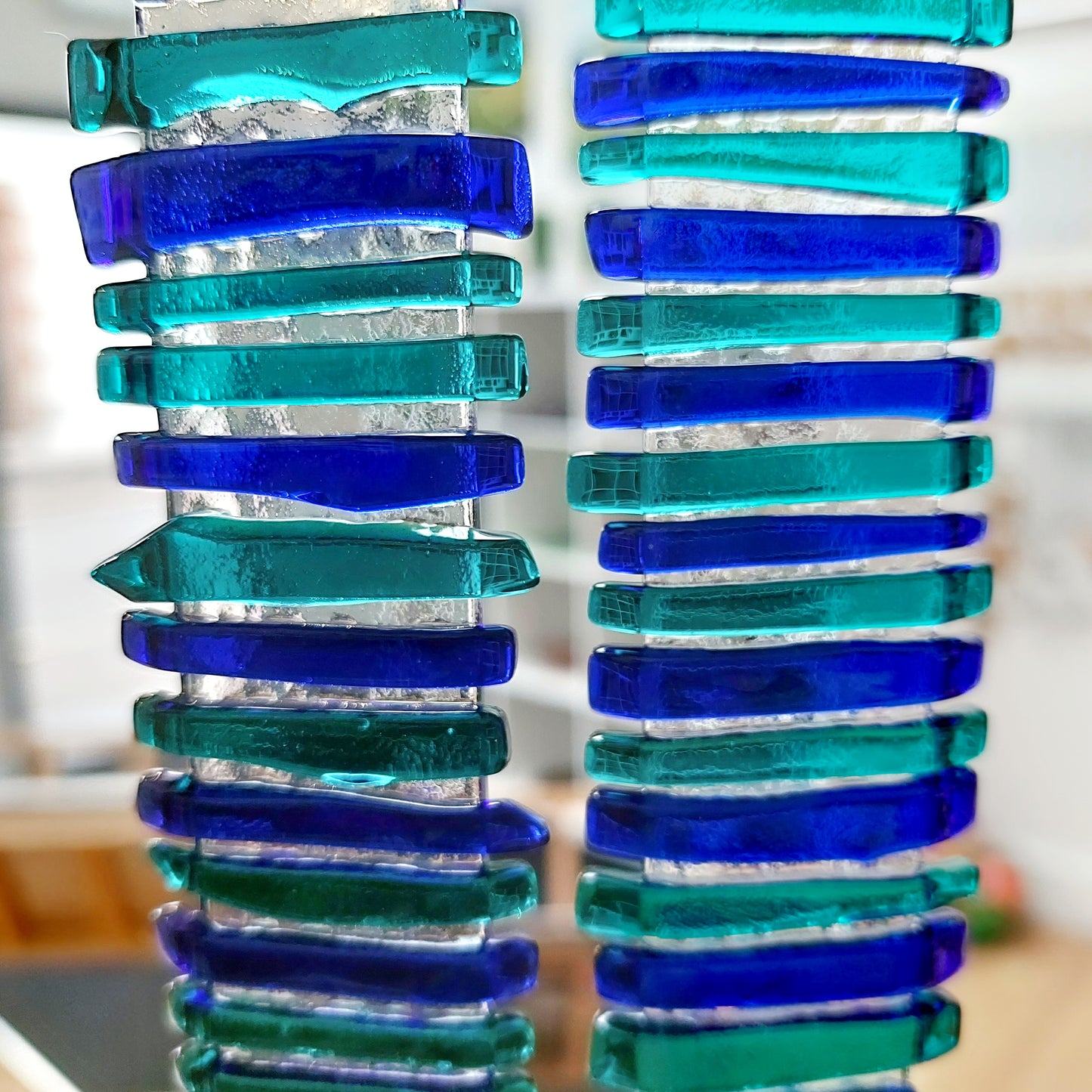 Teal and Blue Glass Suncatcher | Wall Hanging