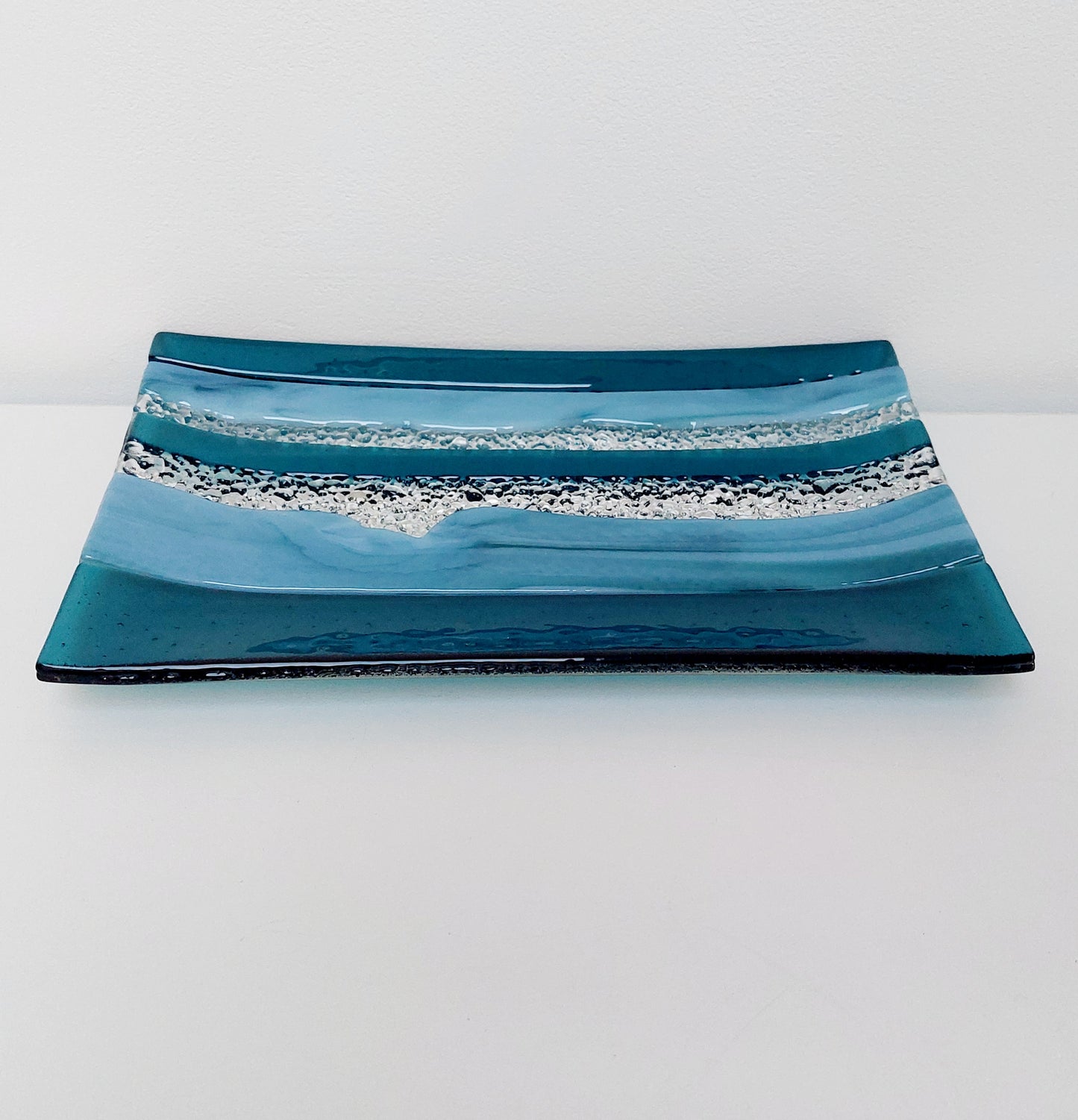 Sea Blue Textured Glass Plate, Coffee Table Centerpiece, Derwent Water Inspired