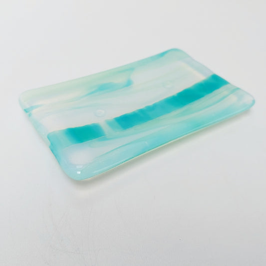 Opaline Green and Teal Glass Trinket Dish, Pretty Handmade Bedside Table Jewellery Bowl, Unusual Fused Glass Soap Tray, Country Cottage Décor