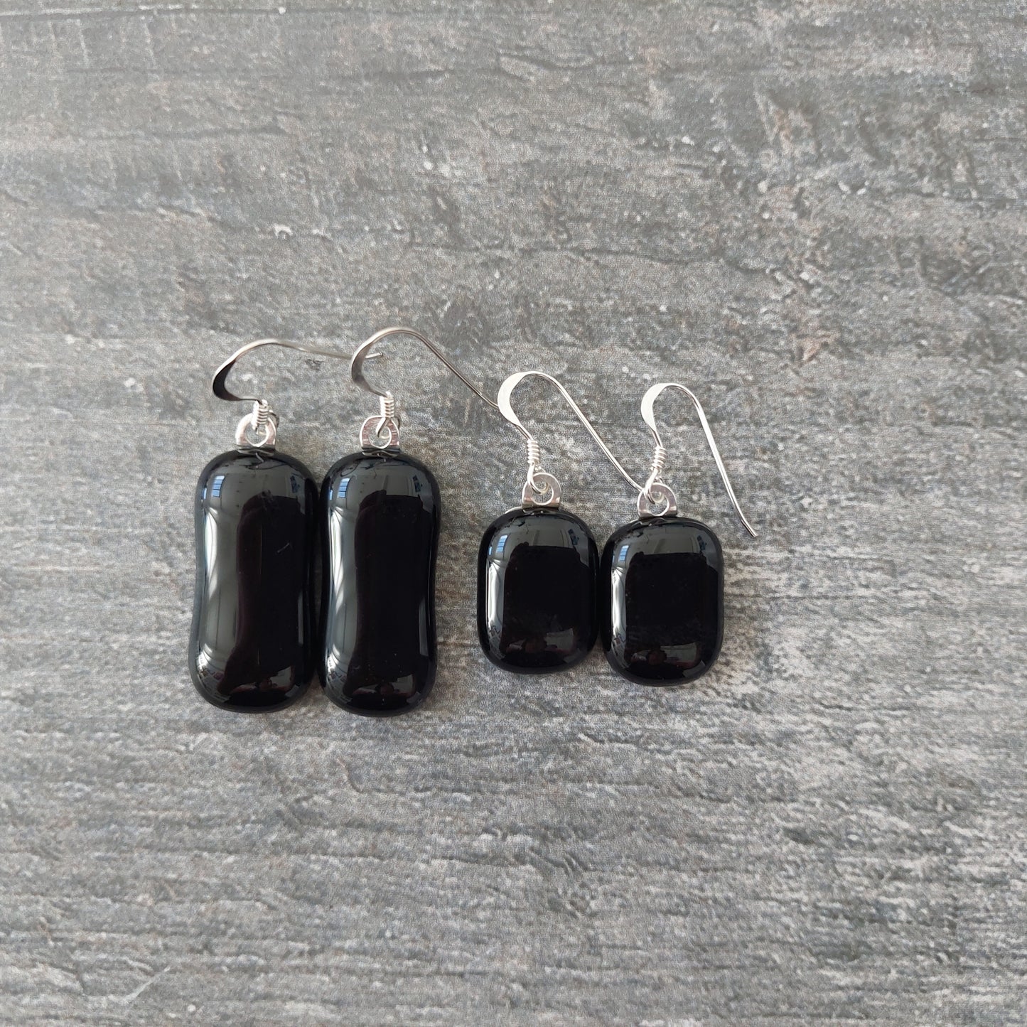 Black Fused Glass Drop Earrings