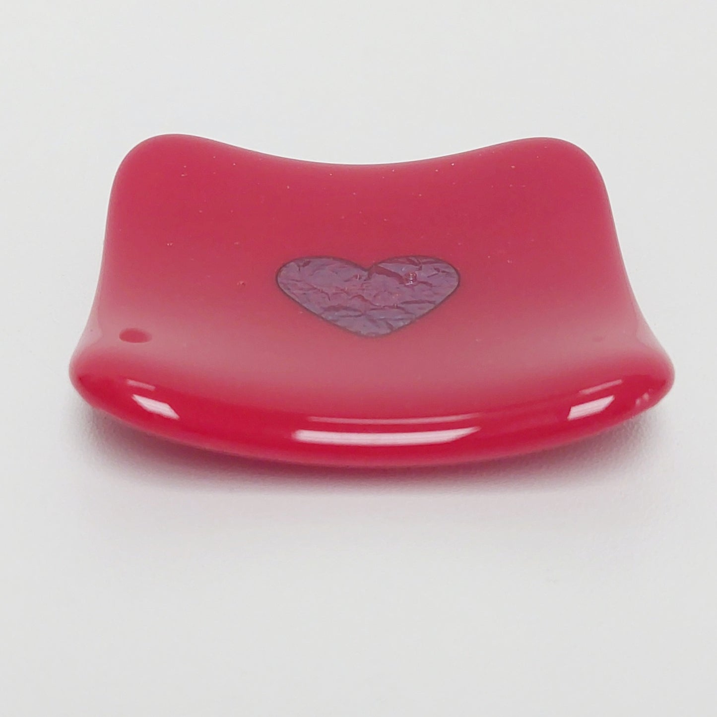 Cherry Red Glass Heart Ring Dish, Handmade Fused Glass Trinket Dish