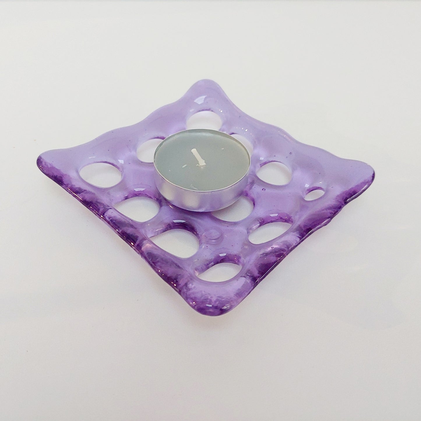 Handmade Lilac Glass Soap Dish with Holes
