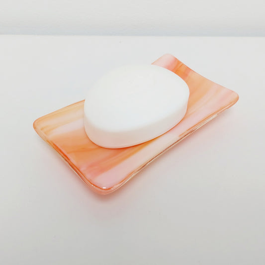 Orange Glass Art Soap Tray, Handmade Kiln Formed Glass Dish