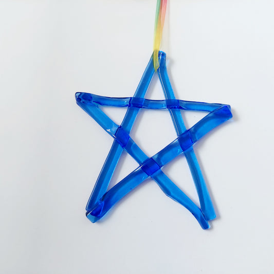 Blue Fused Glass Star, Handcrafted Christmas Tree Ornament