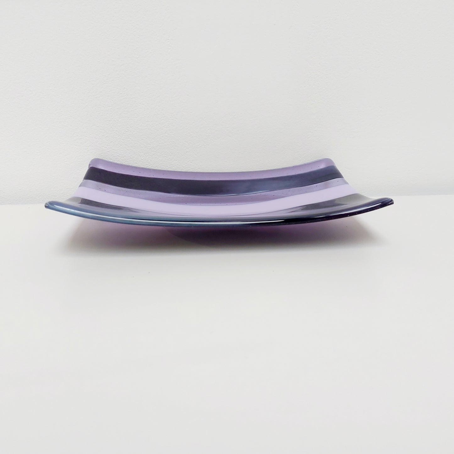Midnight Glass Art Plate, Handmade Lilac and Purple Decorative Tray