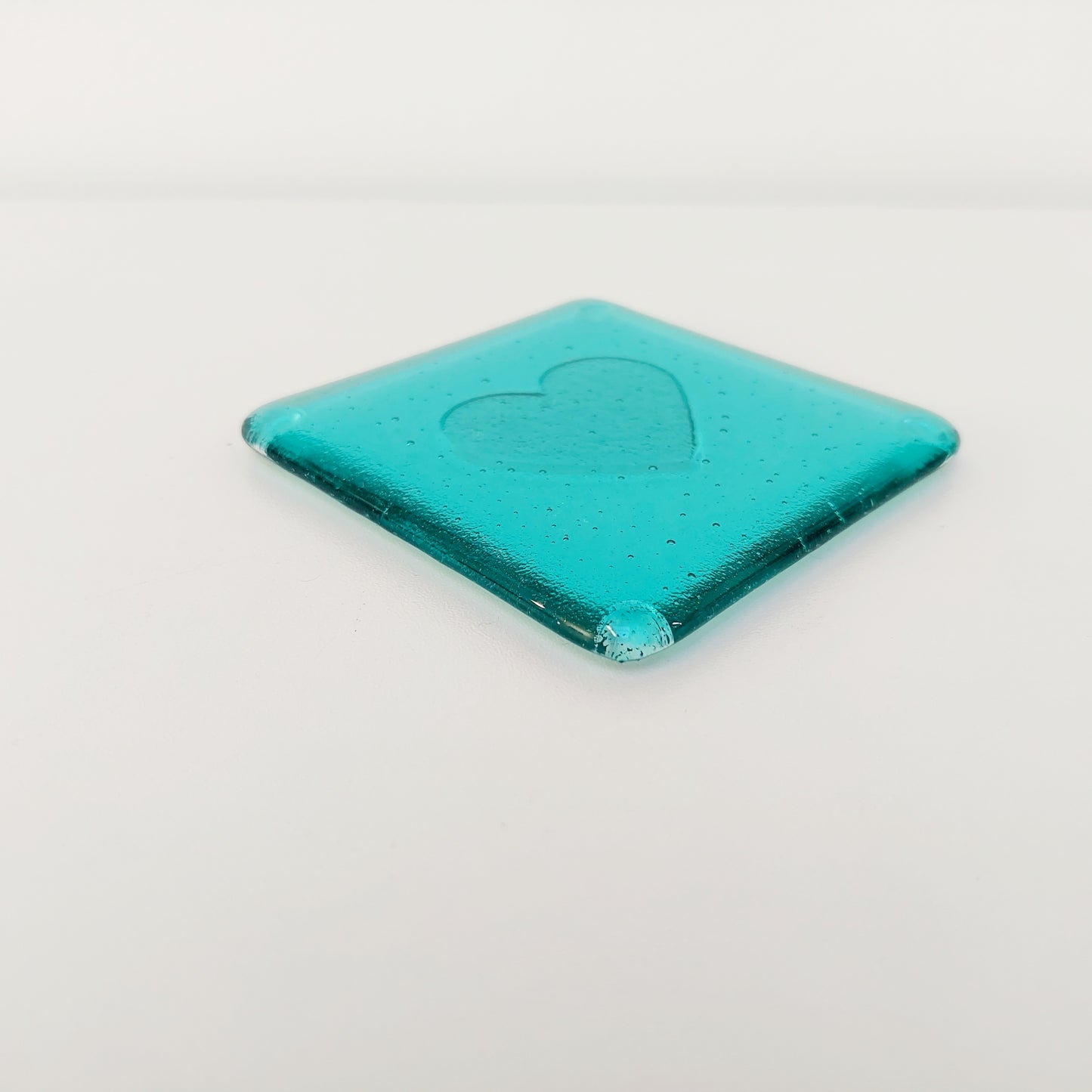 Aqua Glass Heart Coaster