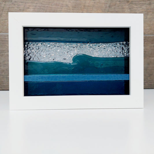 Sea Blue Framed Glass Picture Handcrafted in the Lake District, Landscape Glass Art