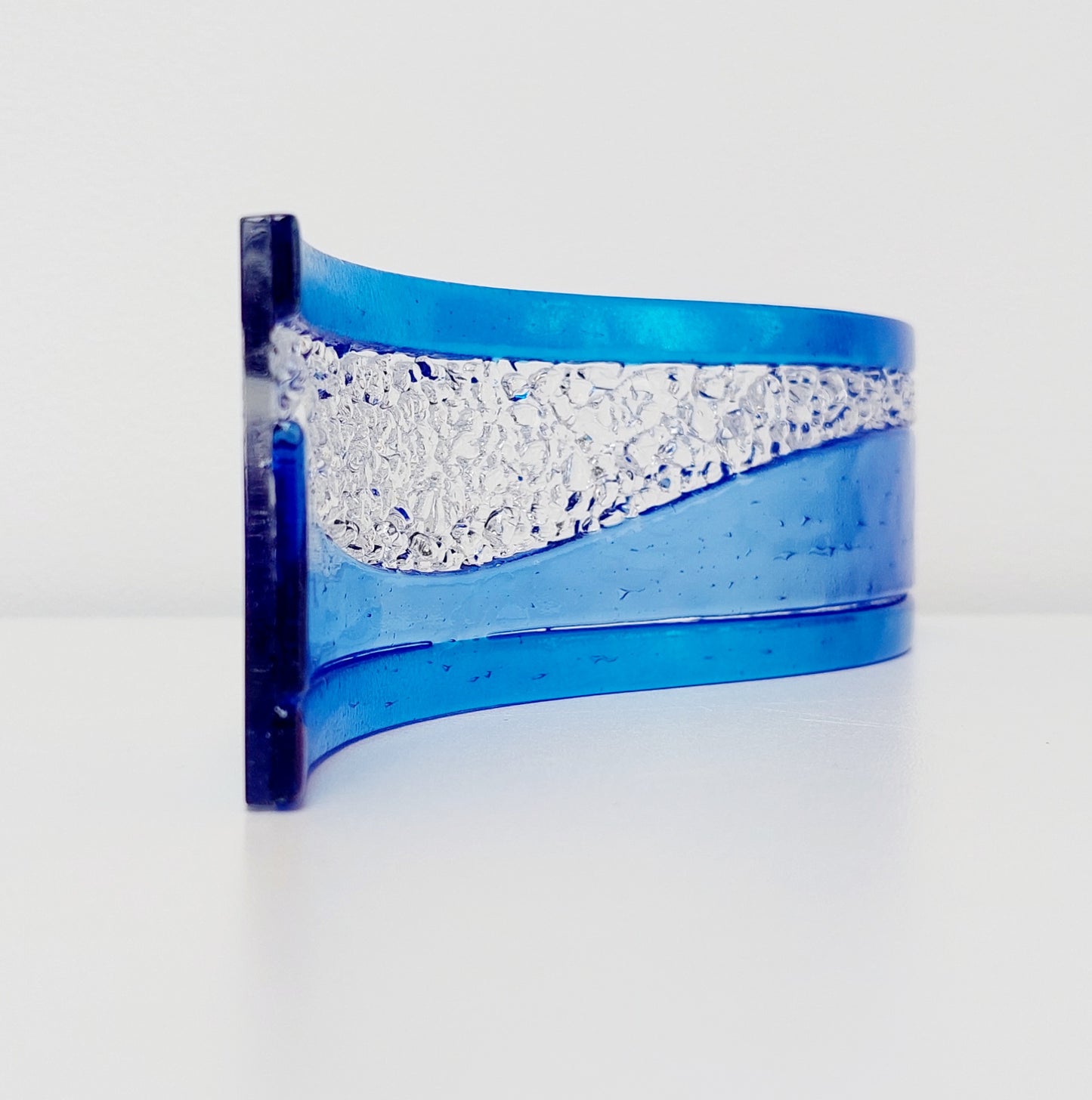 Sky Blue Glass Art Wave with Iridescent Royal Blue Accents