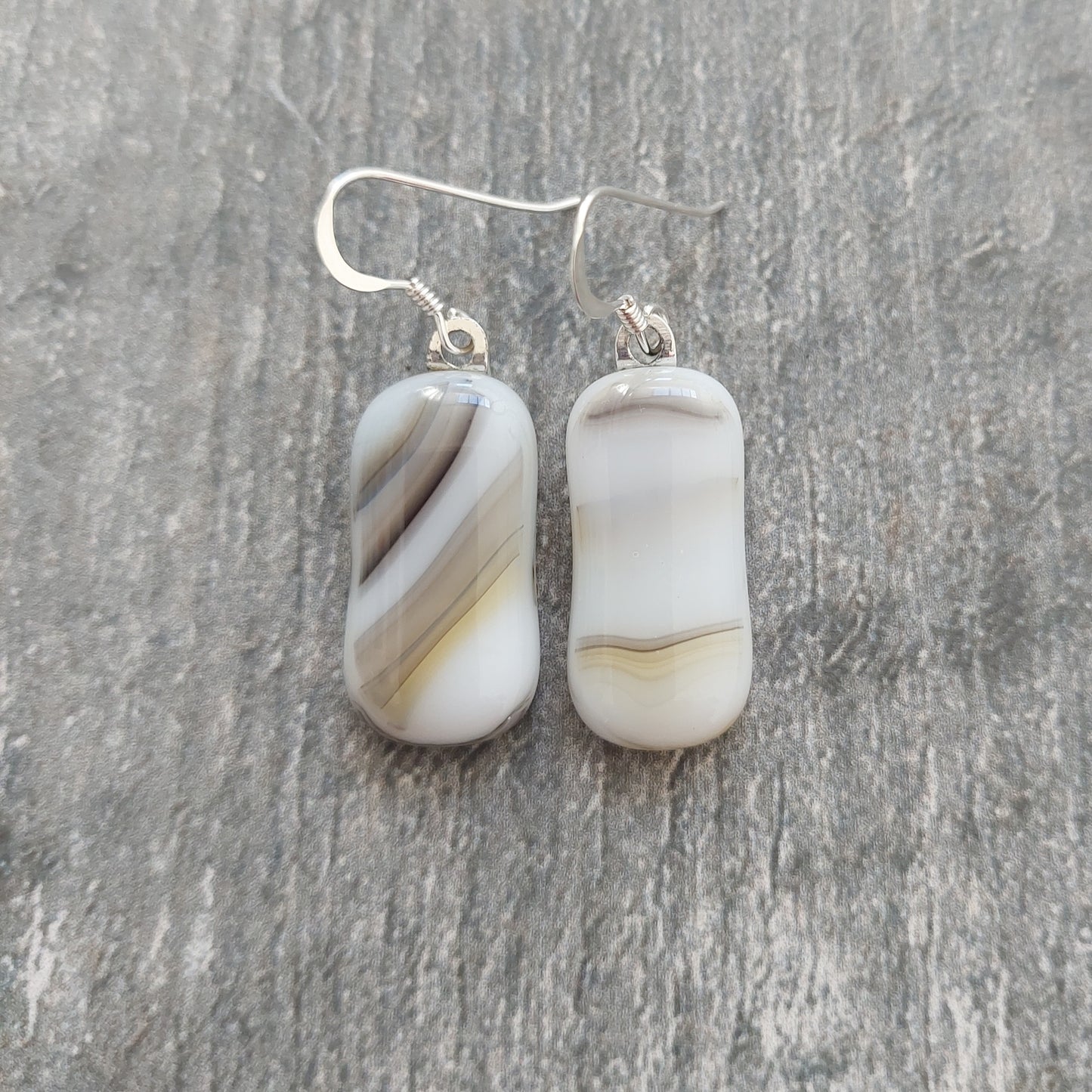 Artisan White, Brown & Amber Glass Earrings