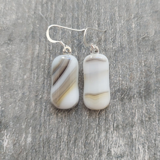 Artisan White, Brown & Amber Glass Earrings