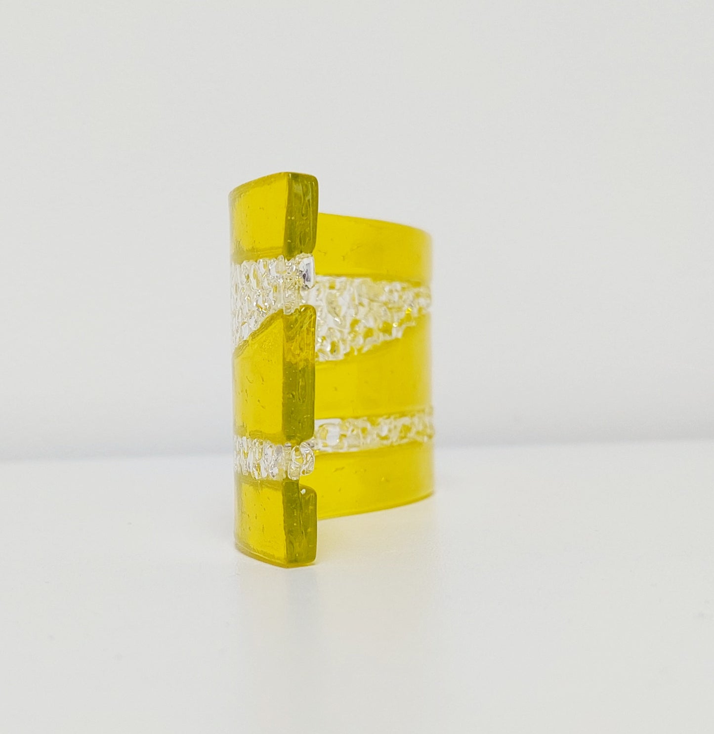 Handmade Yellow Glass Art Ornament, Freestanding Fused Glass Wave
