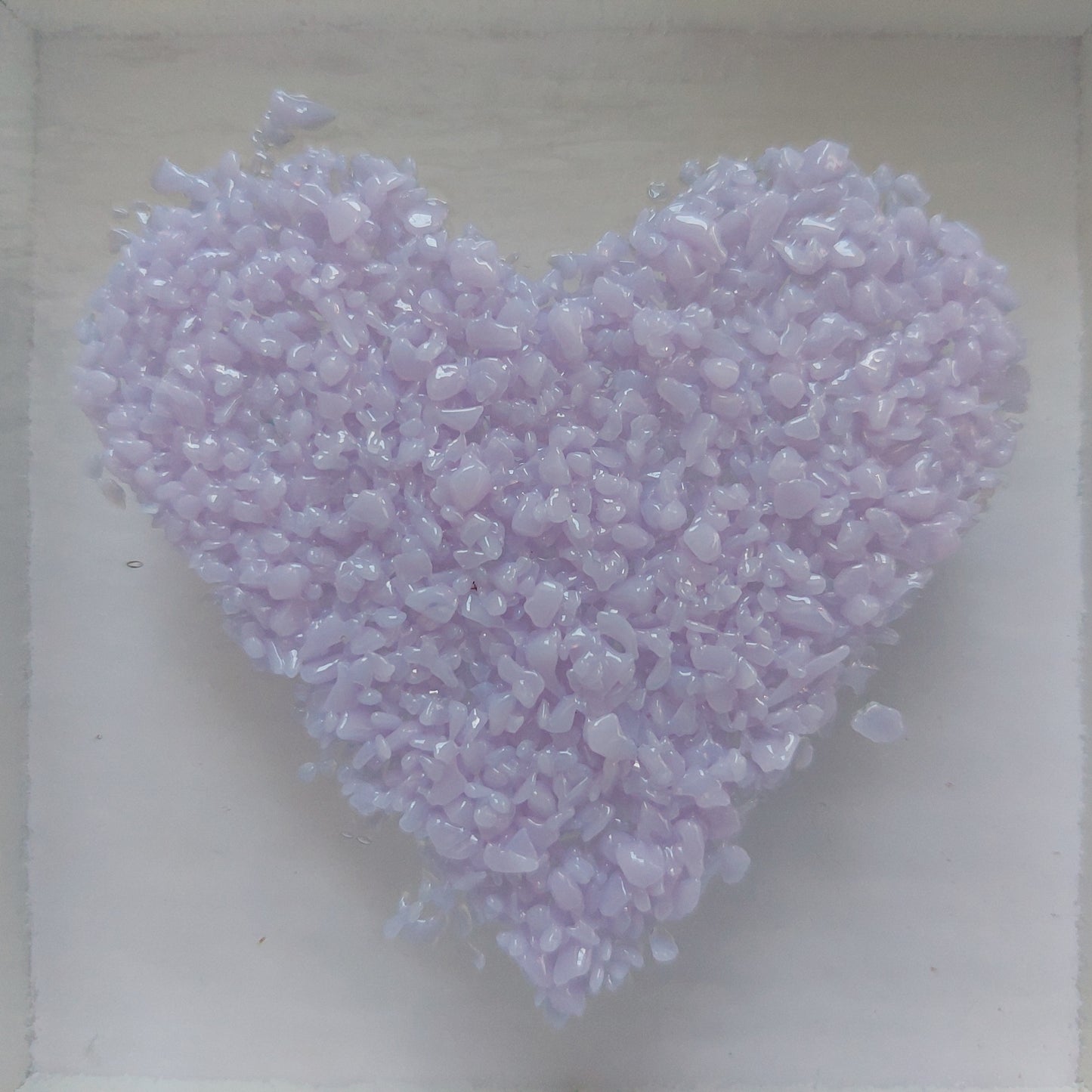 Framed Lilac Glass Heart, Freestanding Picture, Light Purple Wall Decor