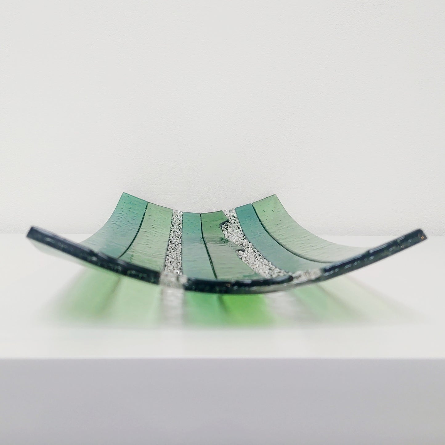 Large Textured Green Glass Art Plate, Table Centrepiece