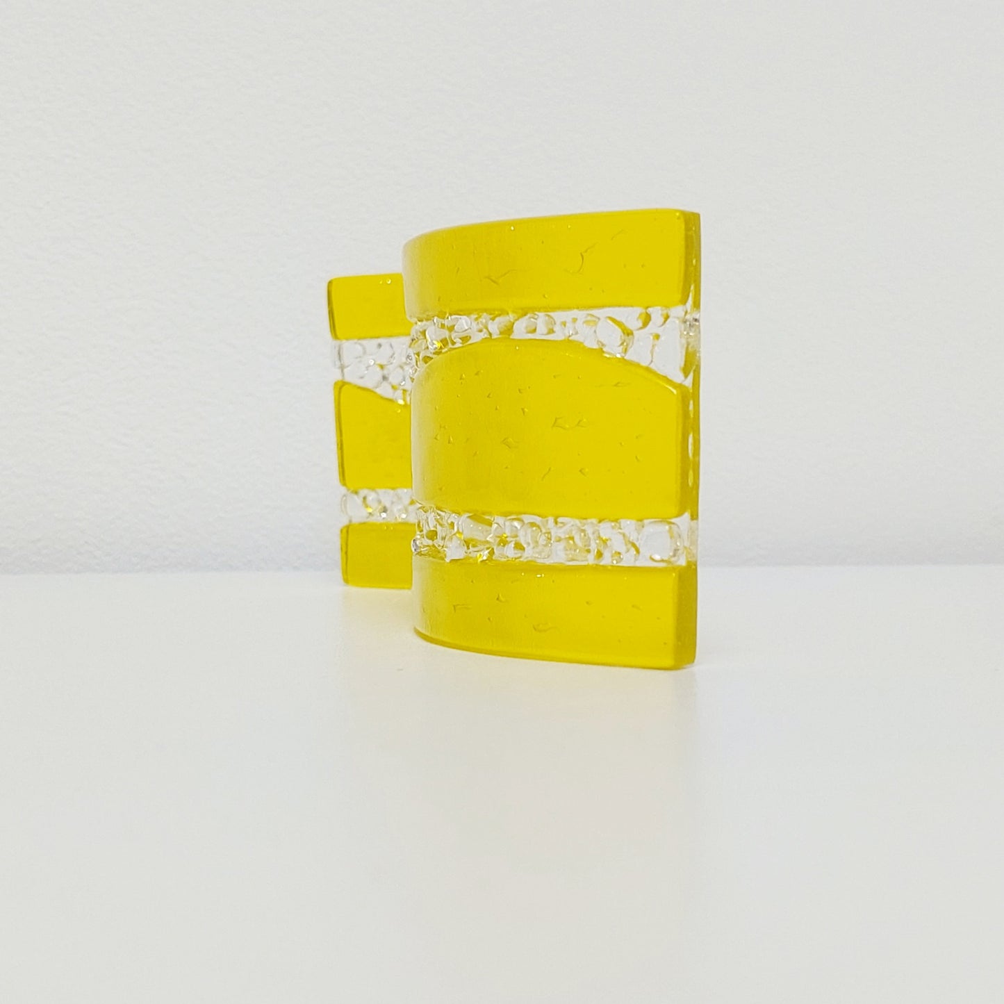 Handmade Yellow Glass Art Ornament, Freestanding Fused Glass Wave